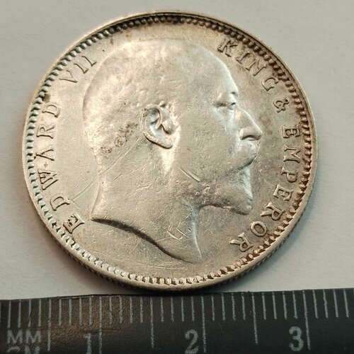 Британская Индия 1 рупия 1909. Редкая серебряная монета. Король Эдвард Vll