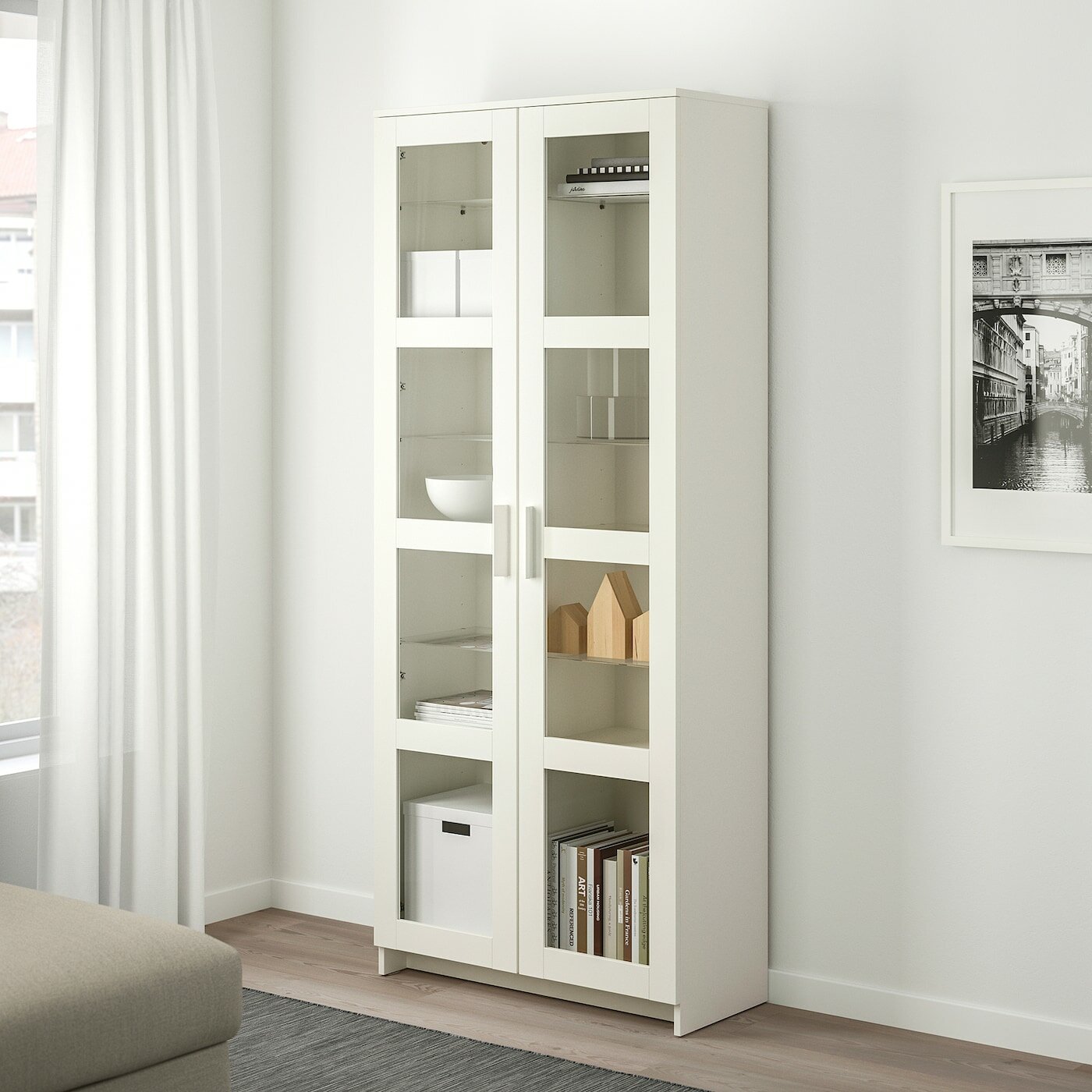 Шкаф-витрина икеа IKEA Brimnes Бримнэс, 80x190 см, белый