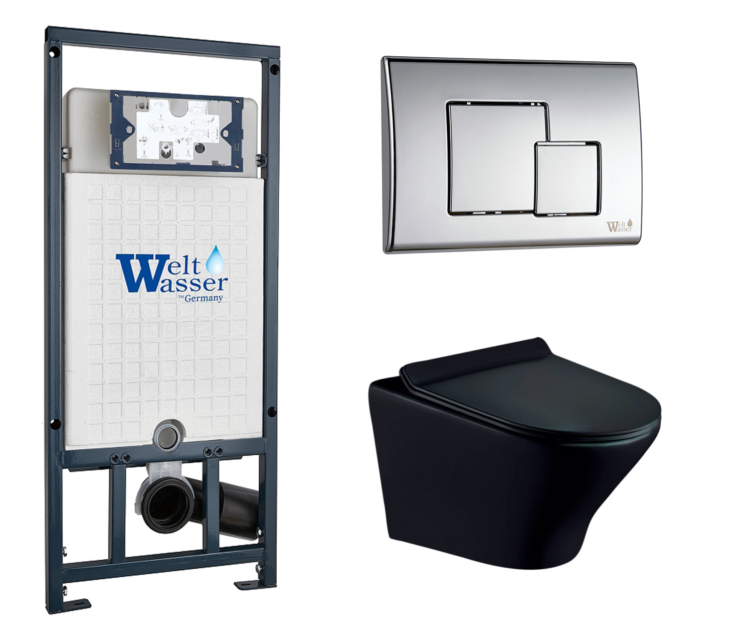Комплект 3 в 1 инсталляция WeltWasser WW Marberg 507 + Унитаз подвесной Esbano Aster ESUPASTEBM с кнопкой хром SE 10000005949 + 10000005953 + ESUPASTEBM