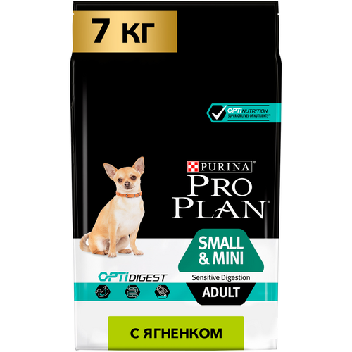 Сухой корм Pro Plan для взрослых собак мелких и карликовых пород с чувствительным пищеварением, с высоким содержанием ягненка, 7 кг