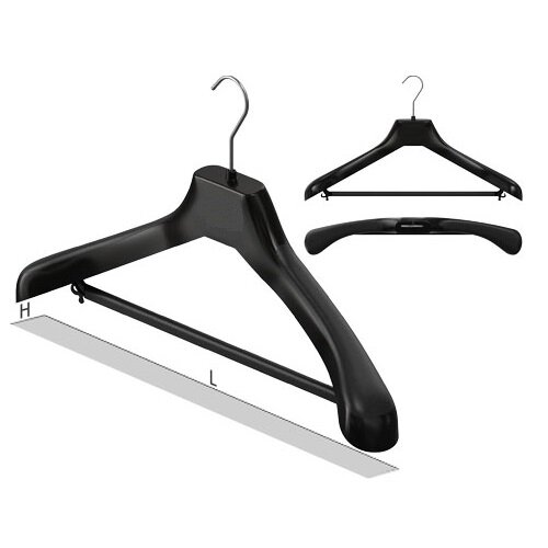 фото V39 Вешалка пластиковая для верхней одежды и костюмов L-39см, H-5,5см, с перекладиной, цв. черный, 5 шт