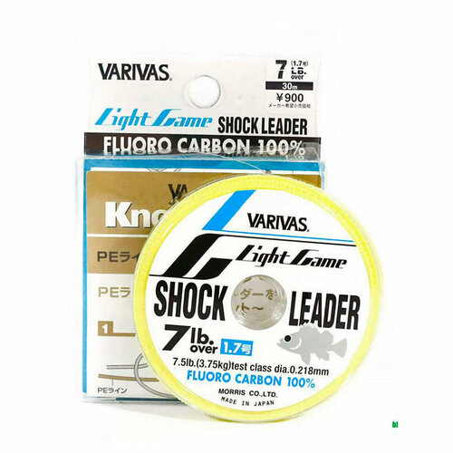 флюорокарбон varivas shock leader fluoro carbon 30m 5 20lb 10kg Флюорокарбон Varivas Light Game Shock Leader Fluoro 30 м. - разрывная нагрузка 3.75 кг, диаметр 0.218 мм.