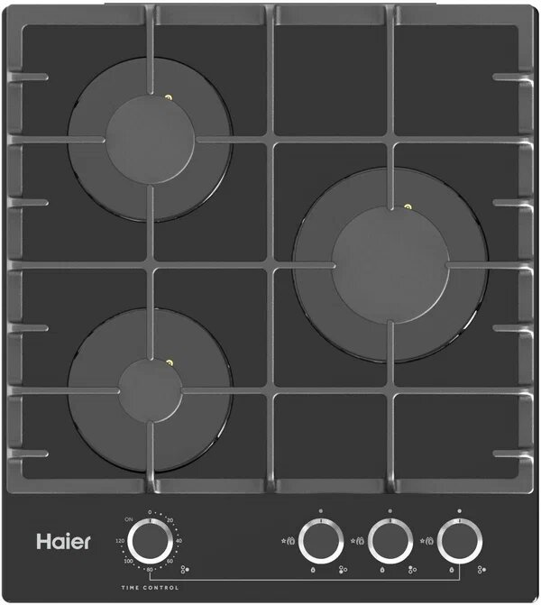 Варочная панель Haier HHX-G53CNMB, газовая, 3 конфорки, с электроподжигом, черная