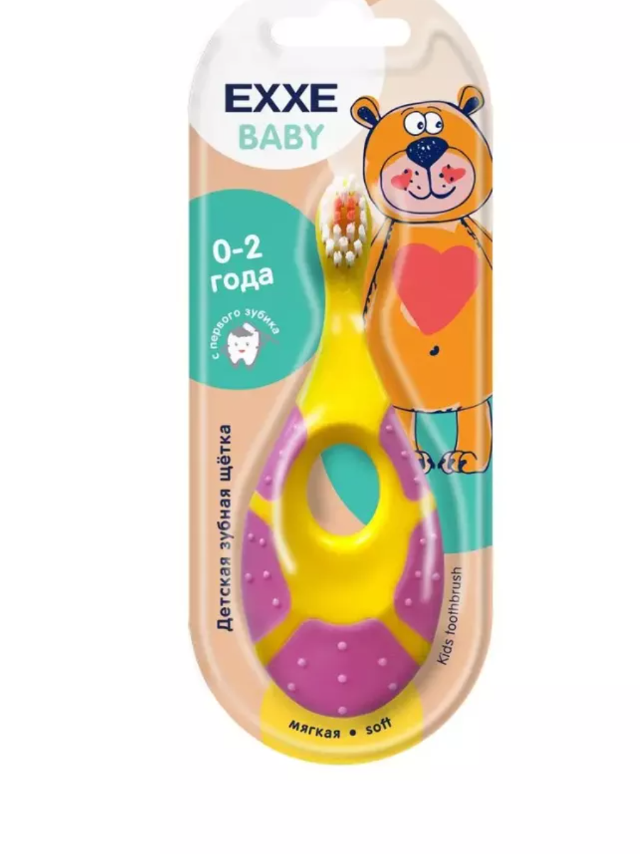 EXXE Baby Детская зубная щетка 0-2 года мишка желто/розовая