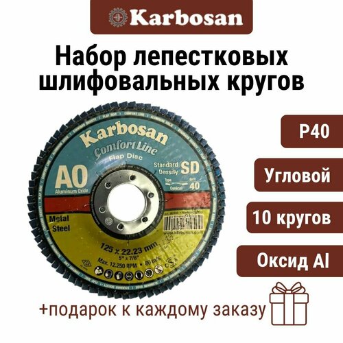 Круг лепестковый 10 шт. AXER11 (P40) D125/22 мм Karbosan / круг торцевой угловой, оксид алюминия