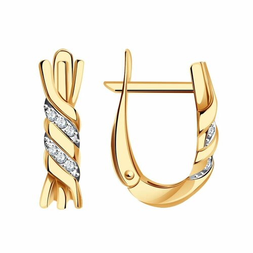 Серьги ZOLOTYE UZORY, золото, 585 проба, циркон, длина 1.4 см