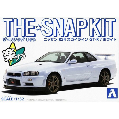 Сборная модель Nissan Skyline GT-R R34 (White) в масштабе 1/32, сборка без клея и покраски! The Snap Kit Aoshima 06251