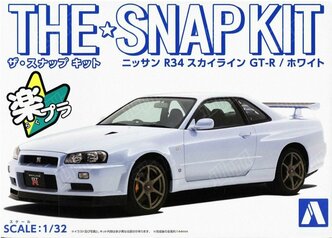 Сборная модель Nissan Skyline GT-R R34 (White) в масштабе 1/32, сборка без клея и покраски! The Snap Kit Aoshima 06251