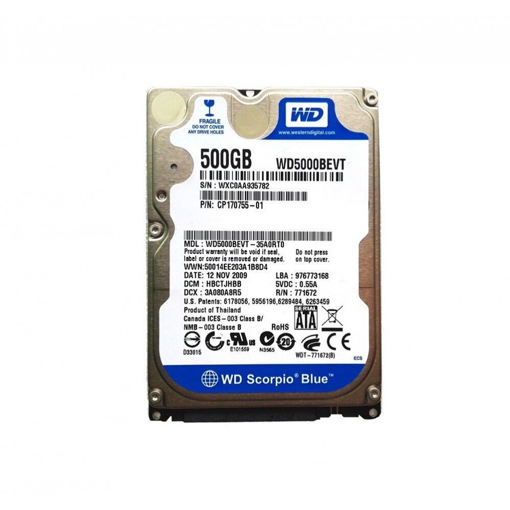 Винчестер 2,5" 500Гб SATA WD Scorpio Blue WD5000BEVT-35A0RT0