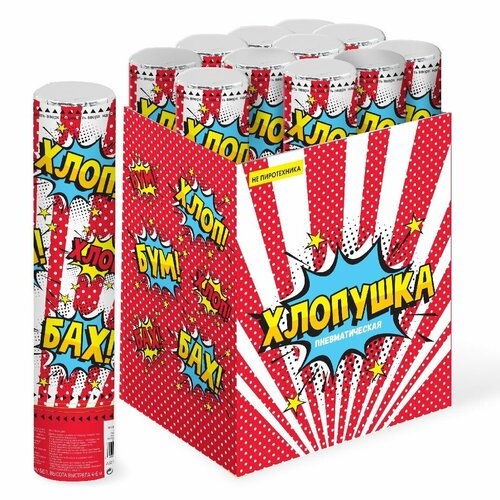 Пневмохлопушка (12/30 см), Цирк, Яркий праздник, Серпантин тишью, Красный/Белый, 1 шт. белый, белый, красный
