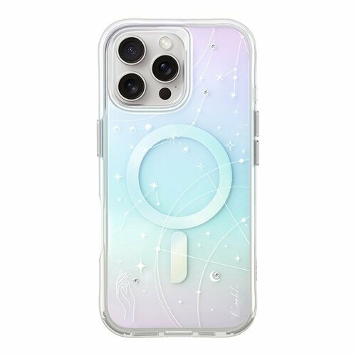 Uniq чехол со стразами для iPhone 16 Pro Max, COEHL Savon Celest Iridescent с функцией MagSafe фиолетовый, голубой, розовый, серебристый
