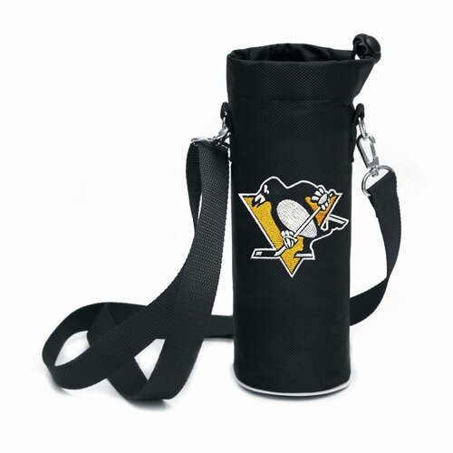 Термочехол для бутылки хоккеиста Пингвин, с номером, черный, 24см, с плечевым ремнем