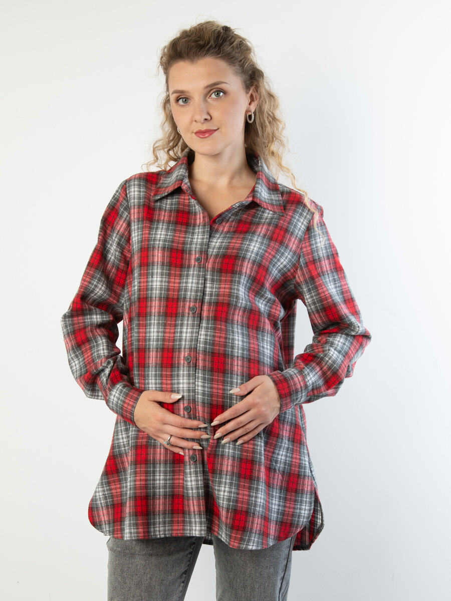 Рубашка для кормящих мам Мамуля Красотуля для будущих мам размер 50-52 серый красный