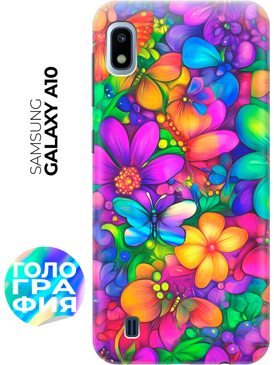 Силиконовый чехол на Samsung Galaxy A10 с принтом "Бабочки и цветы" прозрачный