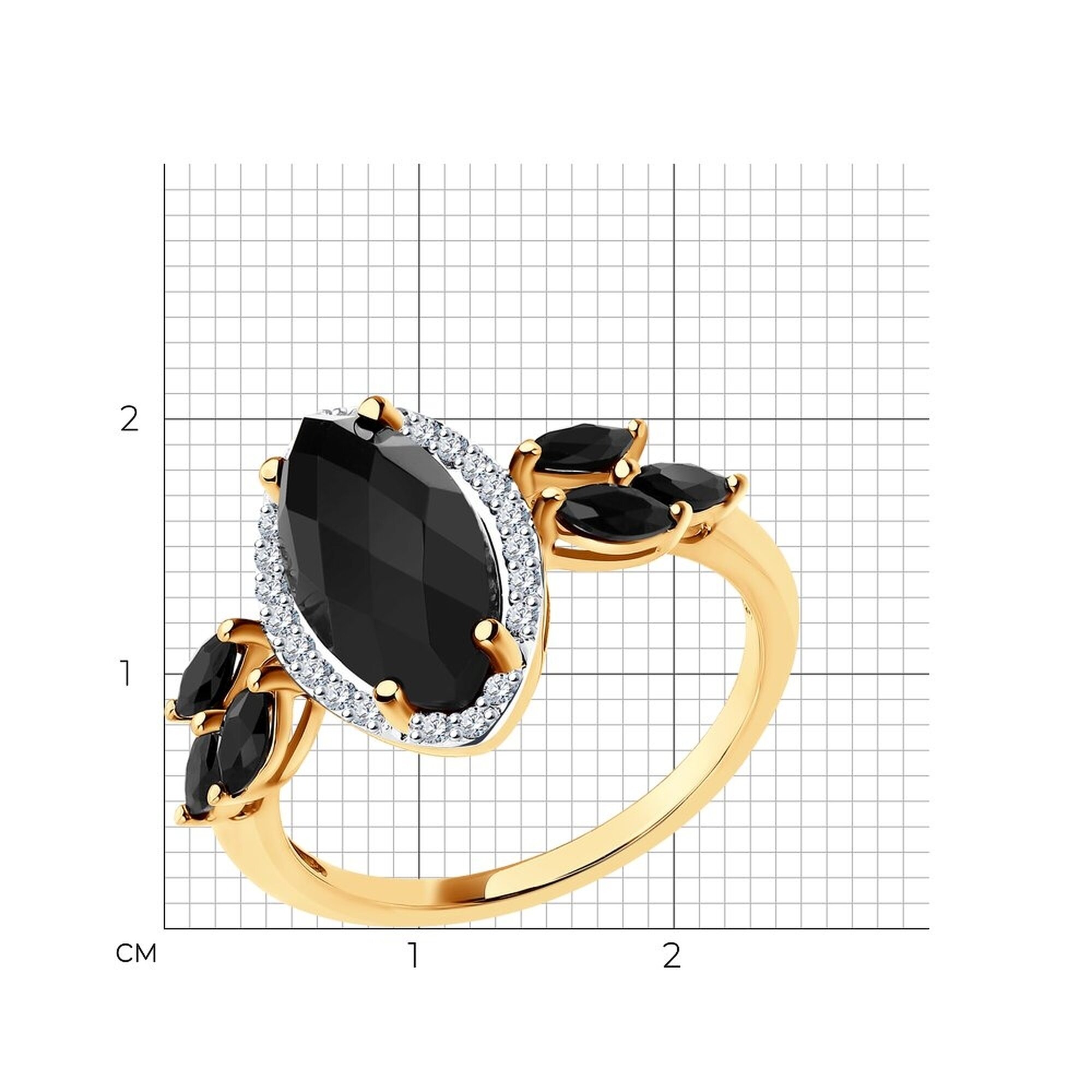 Кольцо Diamant online, красное золото, 585 проба, агат, шпинель, фианит, размер 18, черный — фото 1