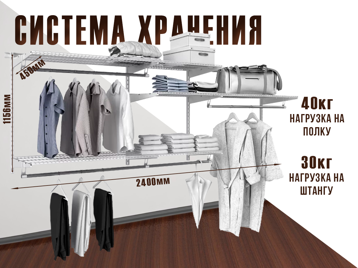 Гардеробная система Титан GS 1156x240x45 см металл система для хранения вещей