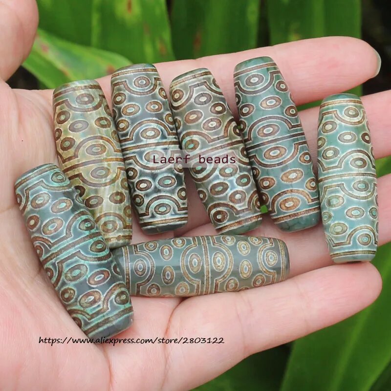 Зеленые серые тибетские бусины Дзи лаerf beads, RuYi, 1pcs — фото 1