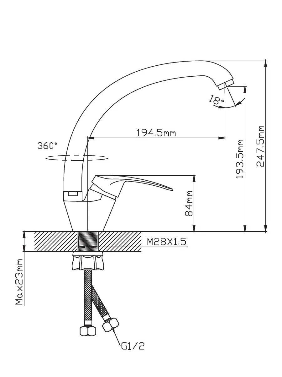 Смеситель для кухни Diadonna, латунь, однорычажный, поворотный излив, хром, 40 см — фото 1