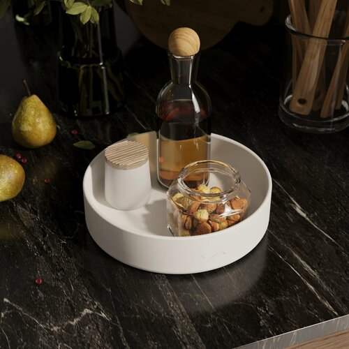 Изображение товара Поднос кухонный Astrid High M 20x5 см, декоративная подставка, бетон, белый матовый