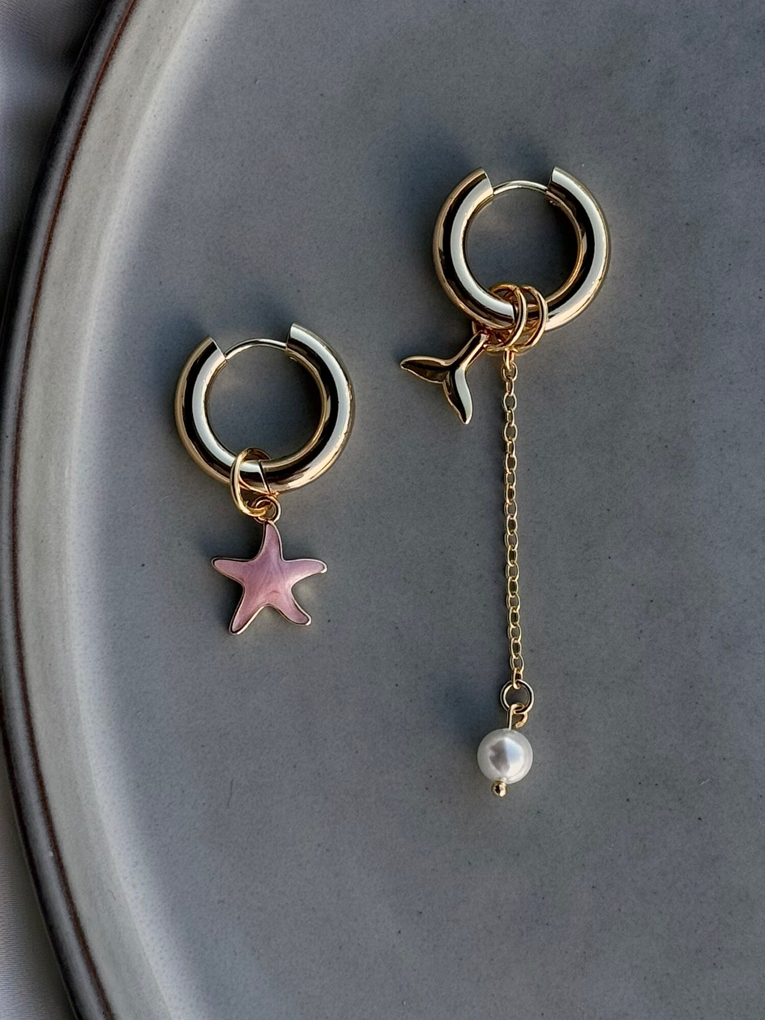 Серьги конго BLUE jewelry, акрил, жемчуг имитация, розовый, желтый, бежевый