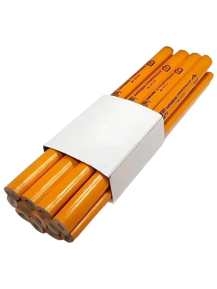 Карандаш строительный "888" 12 штук, деревянный корпус, графитовый стержень 175мм