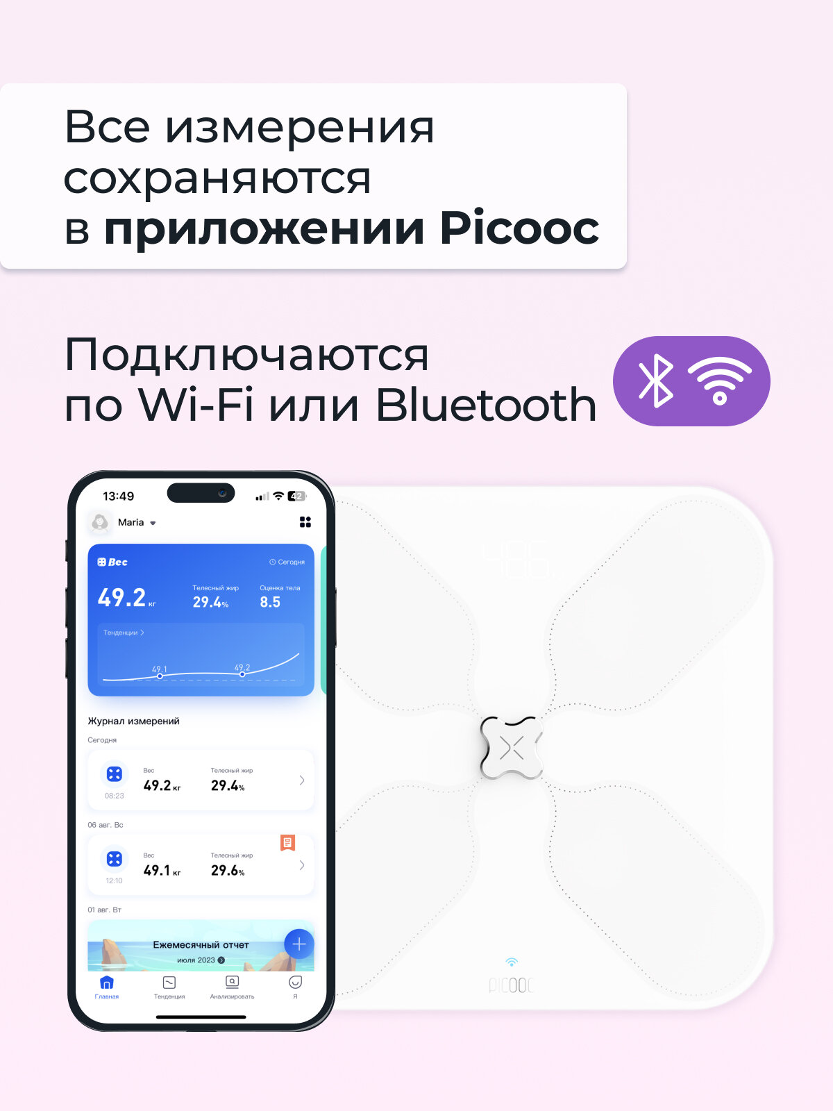 Умные напольные электронные весы Picooc S3 V2 c Wi-Fi, Bluetooth — фото 1