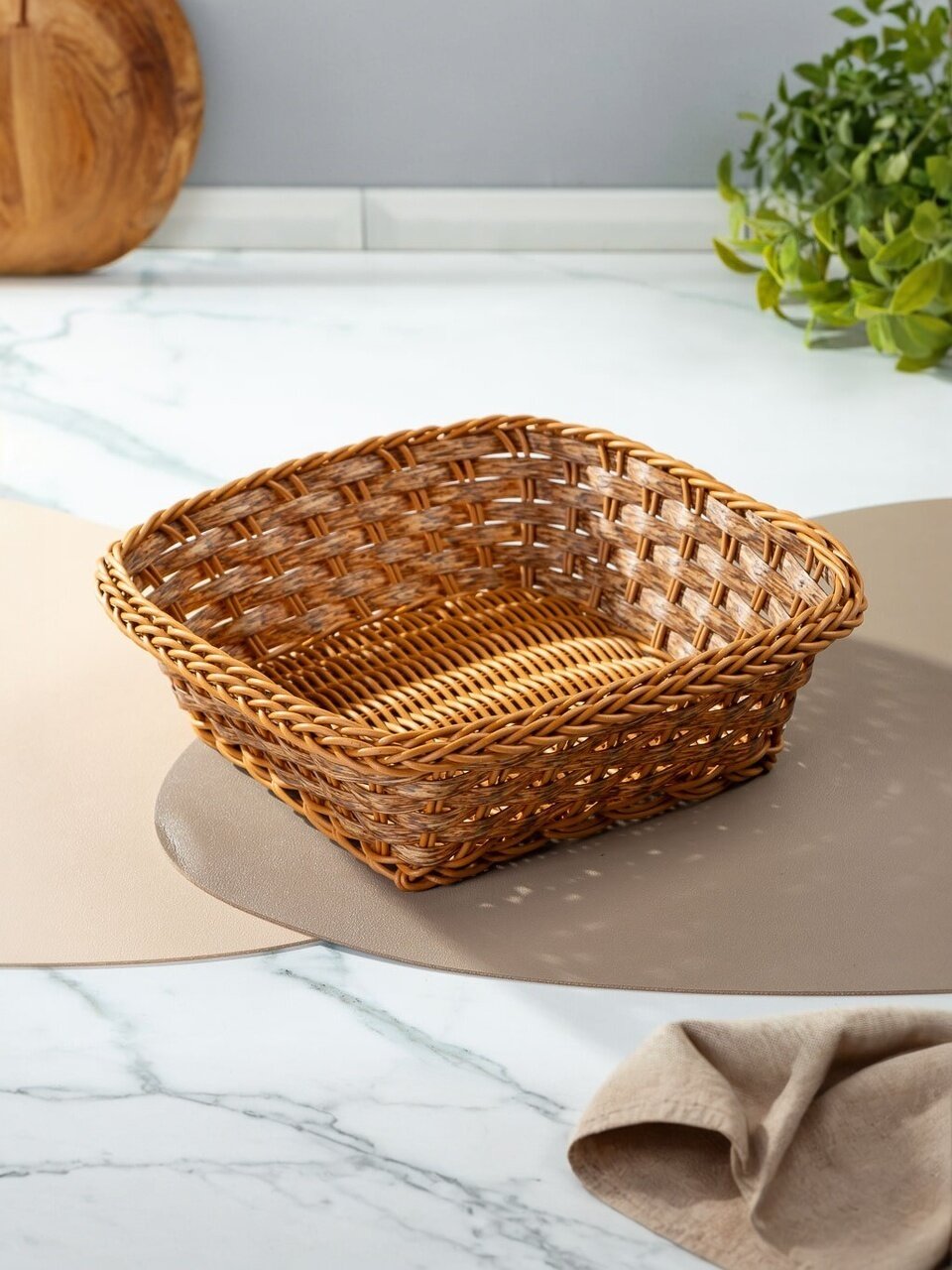 Корзина плетеная для хранения квадратная декоративная 23х23х8 см