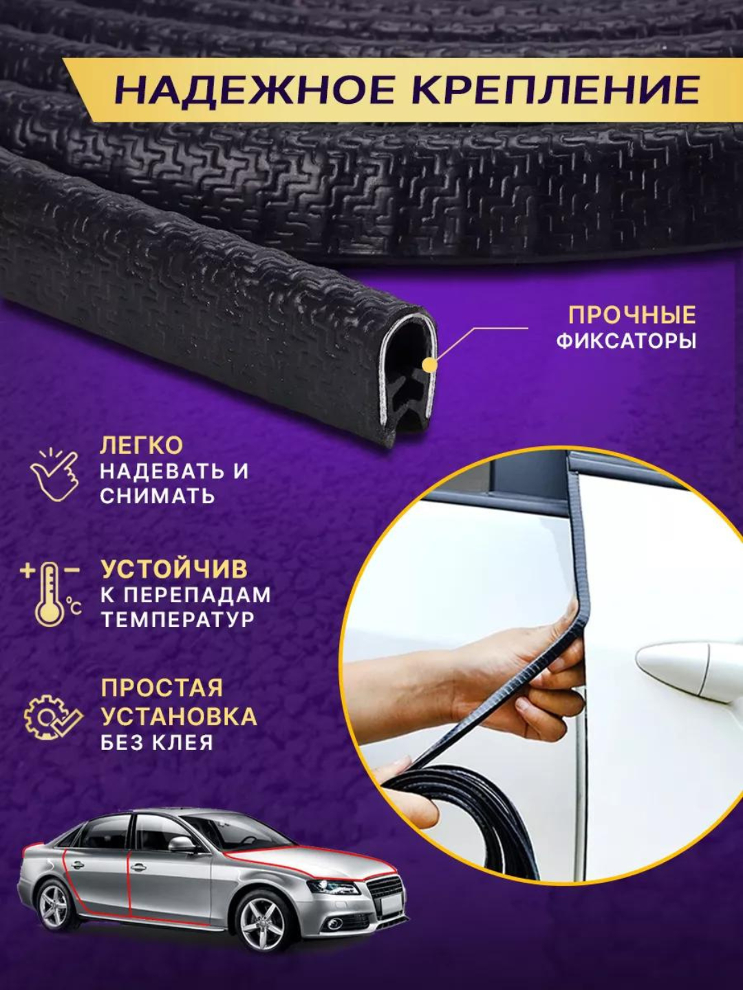 Уплотнитель автомобильный, самоклеящийся, молдинг авто дверей, 5M — фото 1