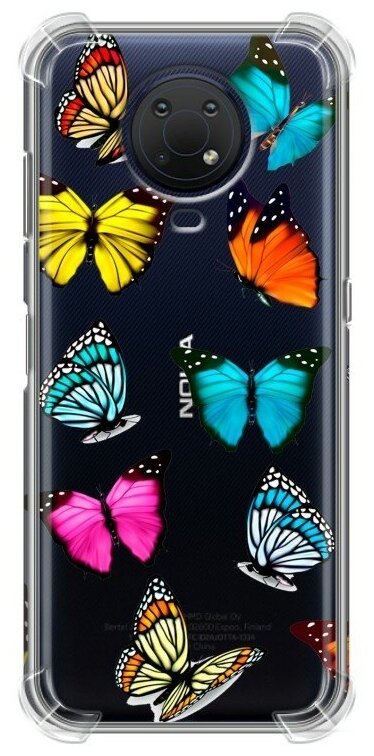Полупрозрачный дизайнерский силиконовый с усиленными углами чехол для Nokia G10 прозрачные Бабочки
