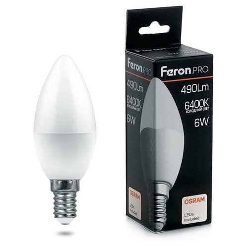 фото Лампа светодиодная led 7.5вт е27 белый матовая свеча feron.pro osram (lb-1307)