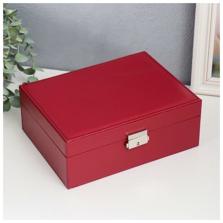 фото Шкатулка кожзам для украшений "Красная матовая" 9х23х17 см 7043290