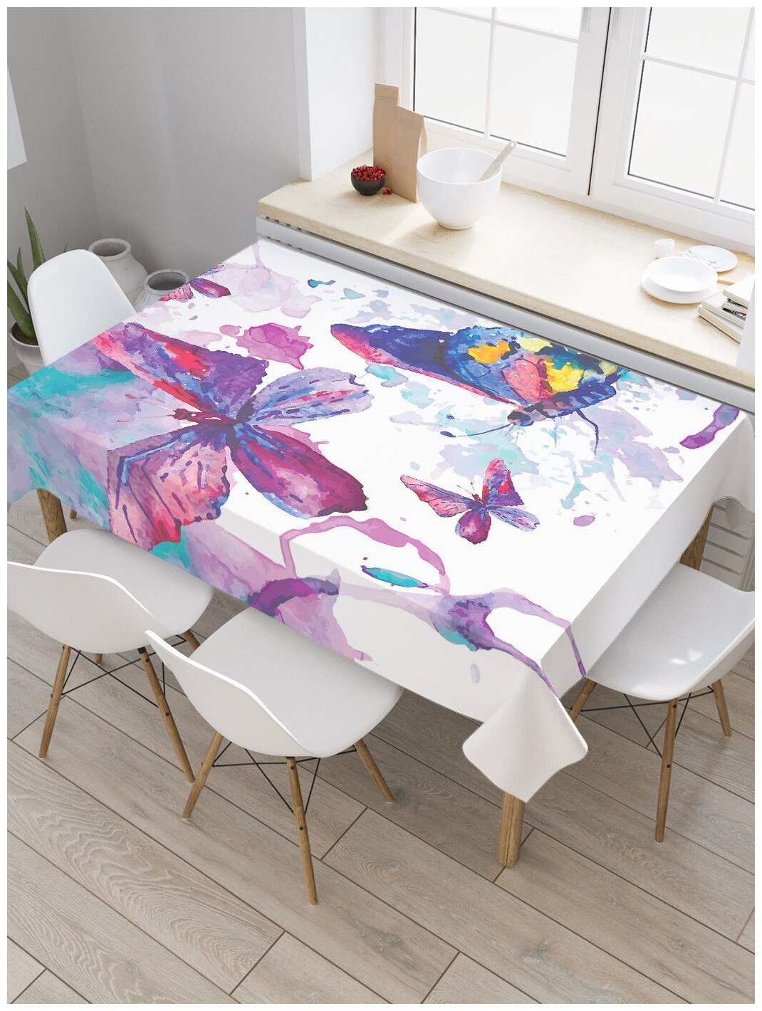 Скатерть прямоугольная JoyArty "Красочный креатив с бабочками" из сатена, 120x145 см