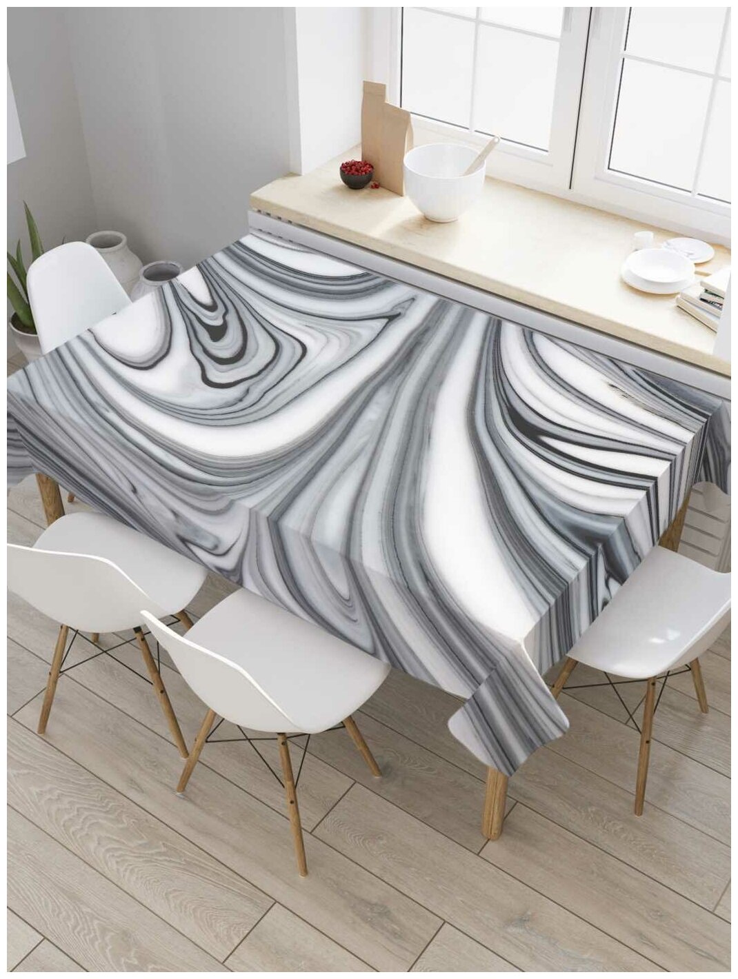 Скатерть прямоугольная JoyArty на кухонный стол "Иллюзионный рисунок" из оксфорда, 120x145 см