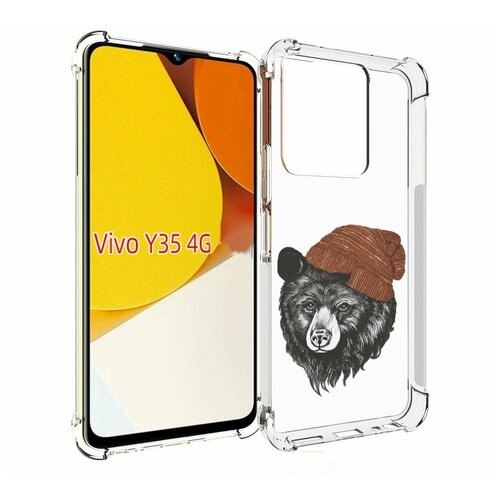 Чехол MyPads Медведь в шапке 2 для Vivo Y35 4G 2022 / Vivo Y22 задняя-панель-накладка-бампер