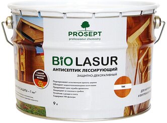 Prosept Bio Lasur, защитно-декоративная лазурь для дерева, 9 л Орех