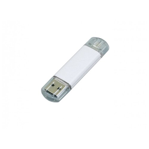 Металлическая флешка OTG для нанесения логотипа (64 Гб / GB USB 2.0/microUSB Белый/White OTG 001 для андроида доступна оптом и в розницу)