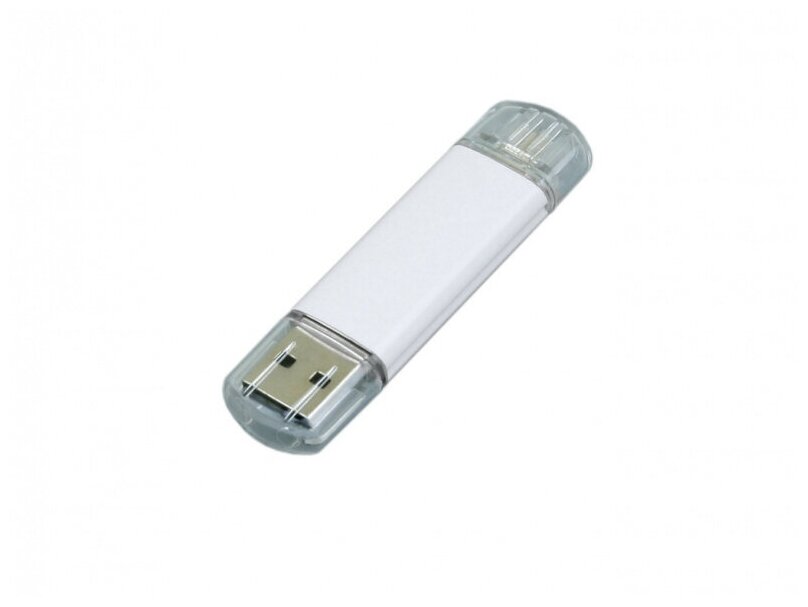 Металлическая флешка OTG для нанесения логотипа (64 Гб / GB USB 2.0/microUSB Белый/White OTG 001 для андроида доступна оптом и в розницу)