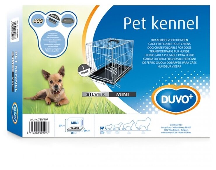 Клетка для собак однодверная DUVO+ "Pet Kennel Top Line MINI", серебристая, 47х30х37см (Бельгия) - фотография № 2