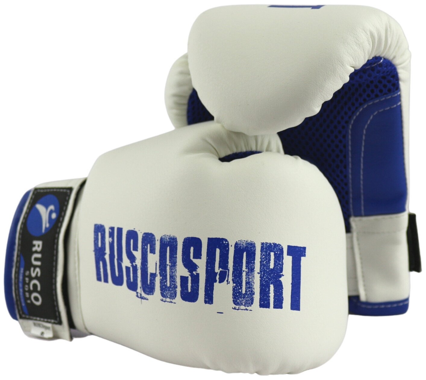 Перчатки боксерские Rusco Sport бело-синие,кож.зам. (4 OZ)