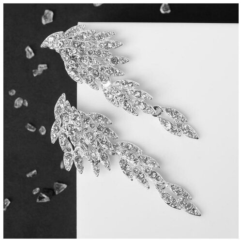 фото Серьги со стразами "вечеринка" крылья, цвет белый в серебре mikimarket
