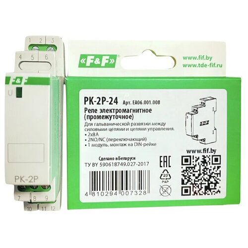 Реле промежуточное (электромагнитное) F&F PK-2P-24 реле промежуточное электромагнитное f