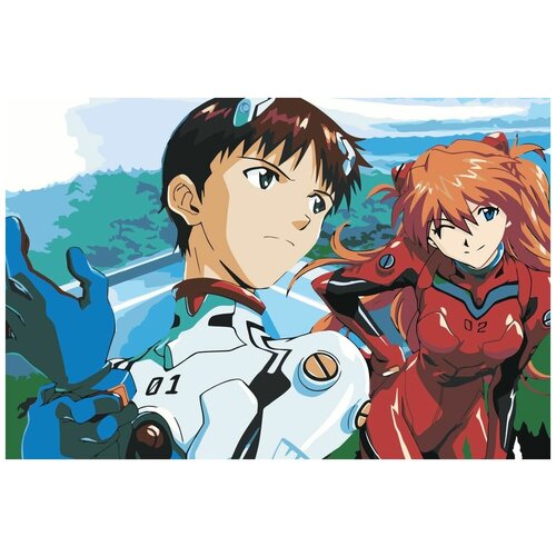 Картина по номерам Evangelion Евангелион: Аска Лэнгли и Синдзи Икари 40x60 см, Живопись по номерам