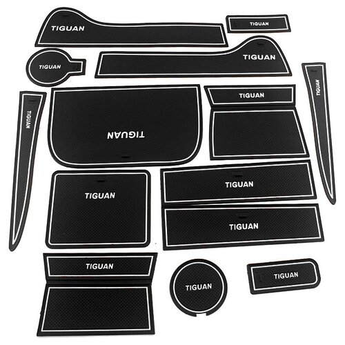 Коврики в подстаканники и в дверные ниши VW Tiguan (2011-2016), 14 ковриков (белая окантовка)
