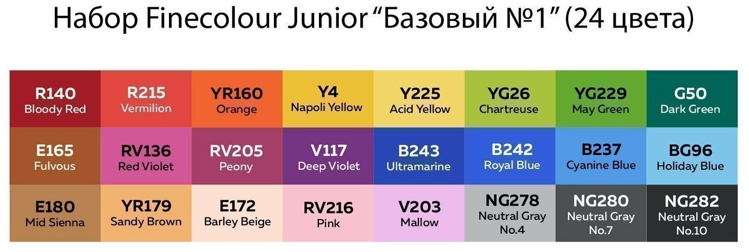 Набор маркеров Finecolour Junior 24 цветов в пенале Базовый №1