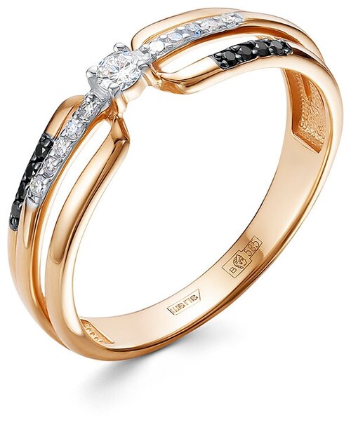 Кольцо Vesna jewelry, красное золото, 585 проба, родирование, бриллиант, размер 16.5, черный