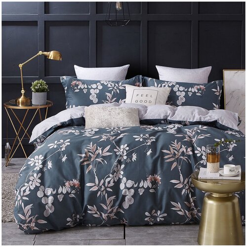 Комплект постельного белья Сатин-люкс 11-75 Хлопок 100%, Евро, наволочки 50х70см, Серый