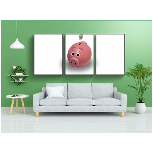 фото Набор модулных постеров для интерьера "piggy банка, монета, розовый" 60x90 см. в тубусе, без рамки lotsprints