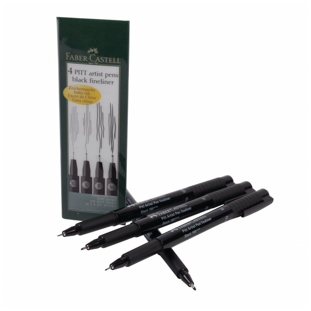 Ручки капиллярные Faber-Castell Pitt Artist Pen ширина наконечника M F S XS черный в футляре 4 шт. - фото №3
