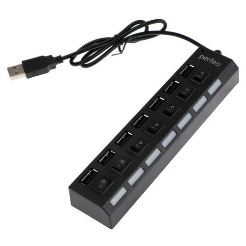 Разветвитель USB (Hub) Perfeo H033, 7 портов, USB 2.0, чёрный разветвитель usb hub perfeo pf vi h020 4 порта usb 2 0 чёрный комплект из 3 шт