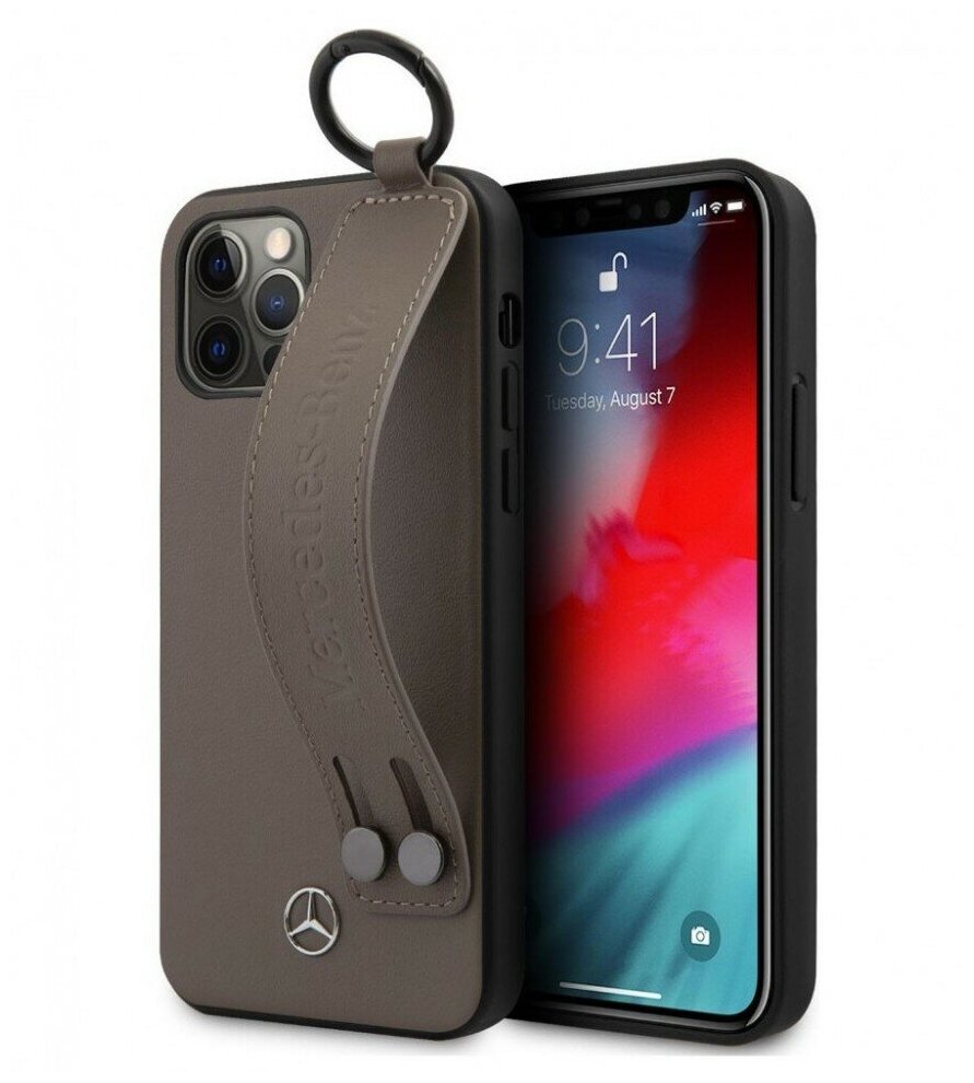 Чехол Mercedes Genuine Leather with Hand Strap Hard для iPhone 12 Pro Max, коричневый